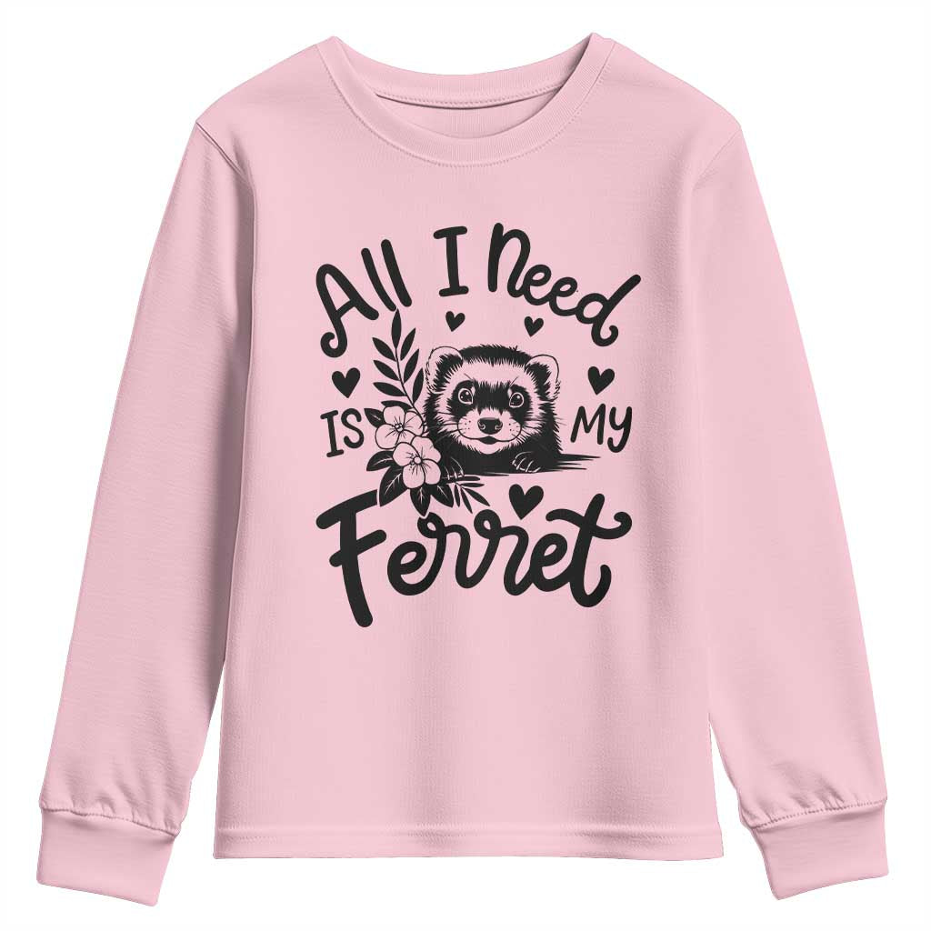 All I Need Is My Ferret Youth Sweatshirt Cute Exotic Pet Owner Gift TS12 Light Pink Print Your Wear