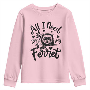 All I Need Is My Ferret Youth Sweatshirt Cute Exotic Pet Owner Gift TS12 Light Pink Print Your Wear