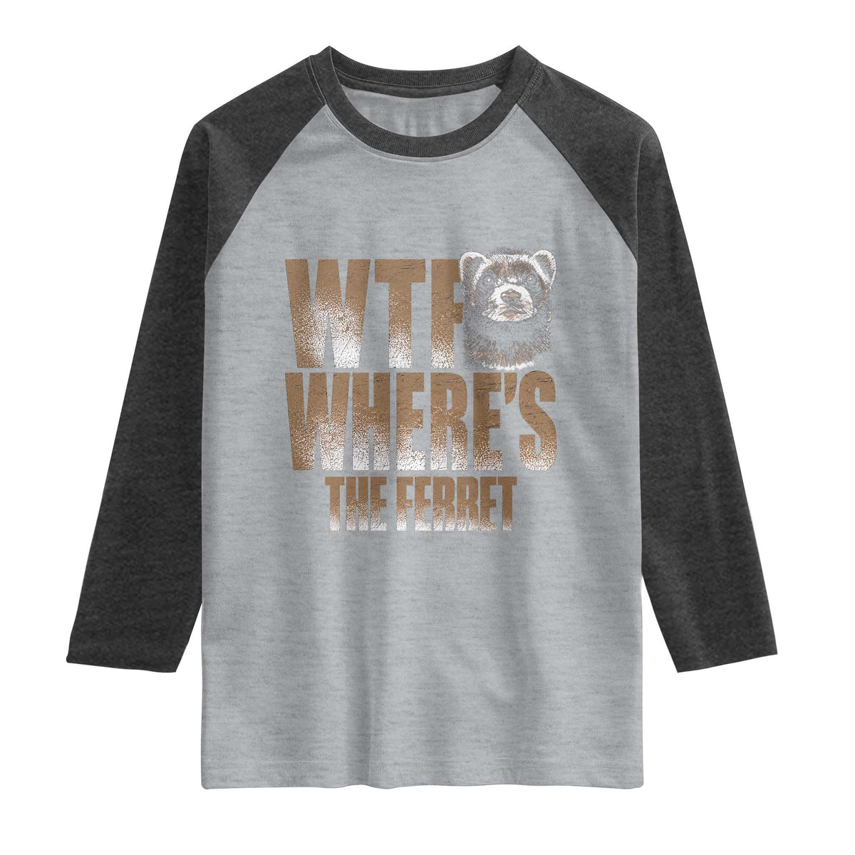 Funny Polecat Ferret Gift Raglan Shirt WTF Where Is The Ferret TS12 Heather Gray Heather Charcoal Print Your Wear