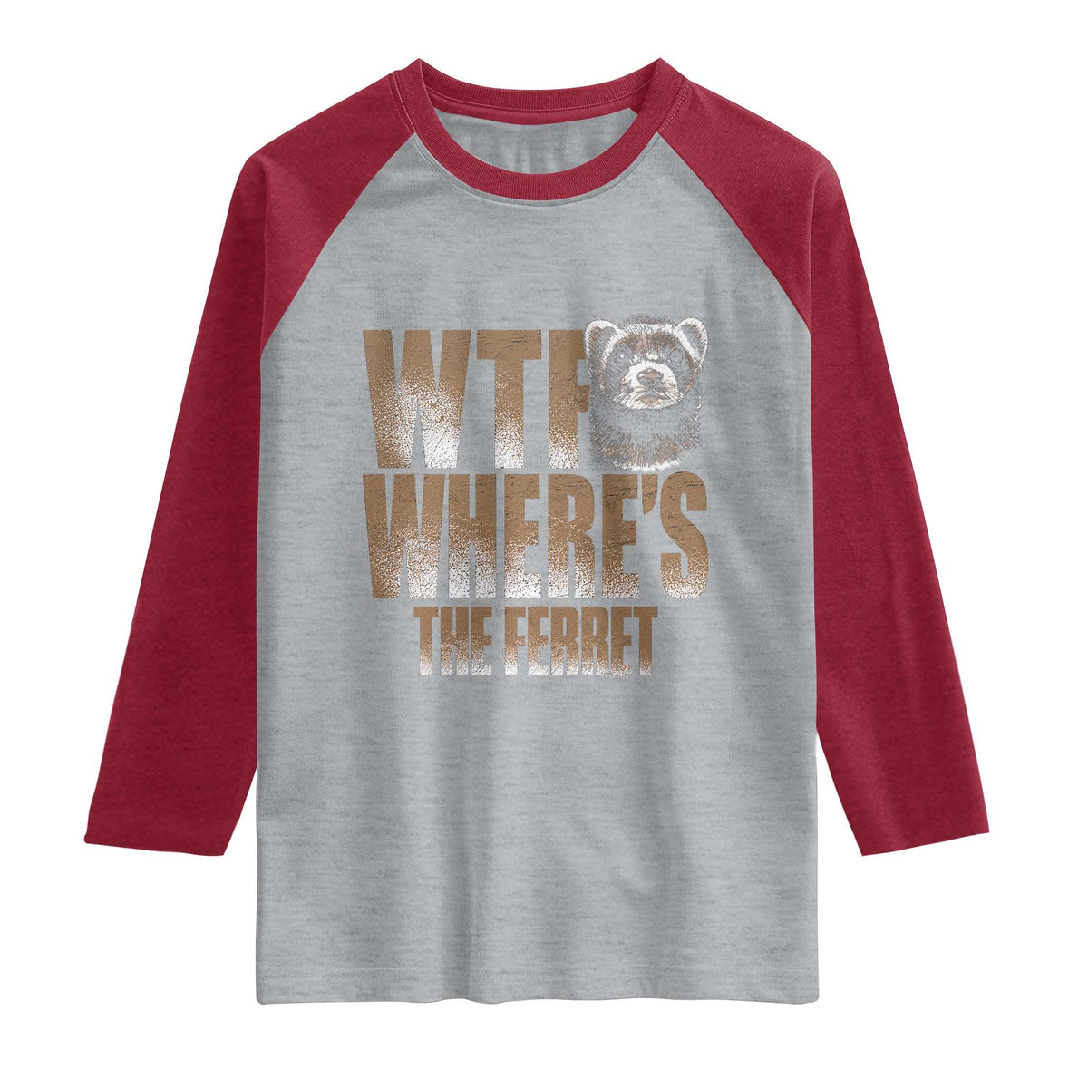 Funny Polecat Ferret Gift Raglan Shirt WTF Where Is The Ferret TS12 Heather Gray Heather Red Print Your Wear
