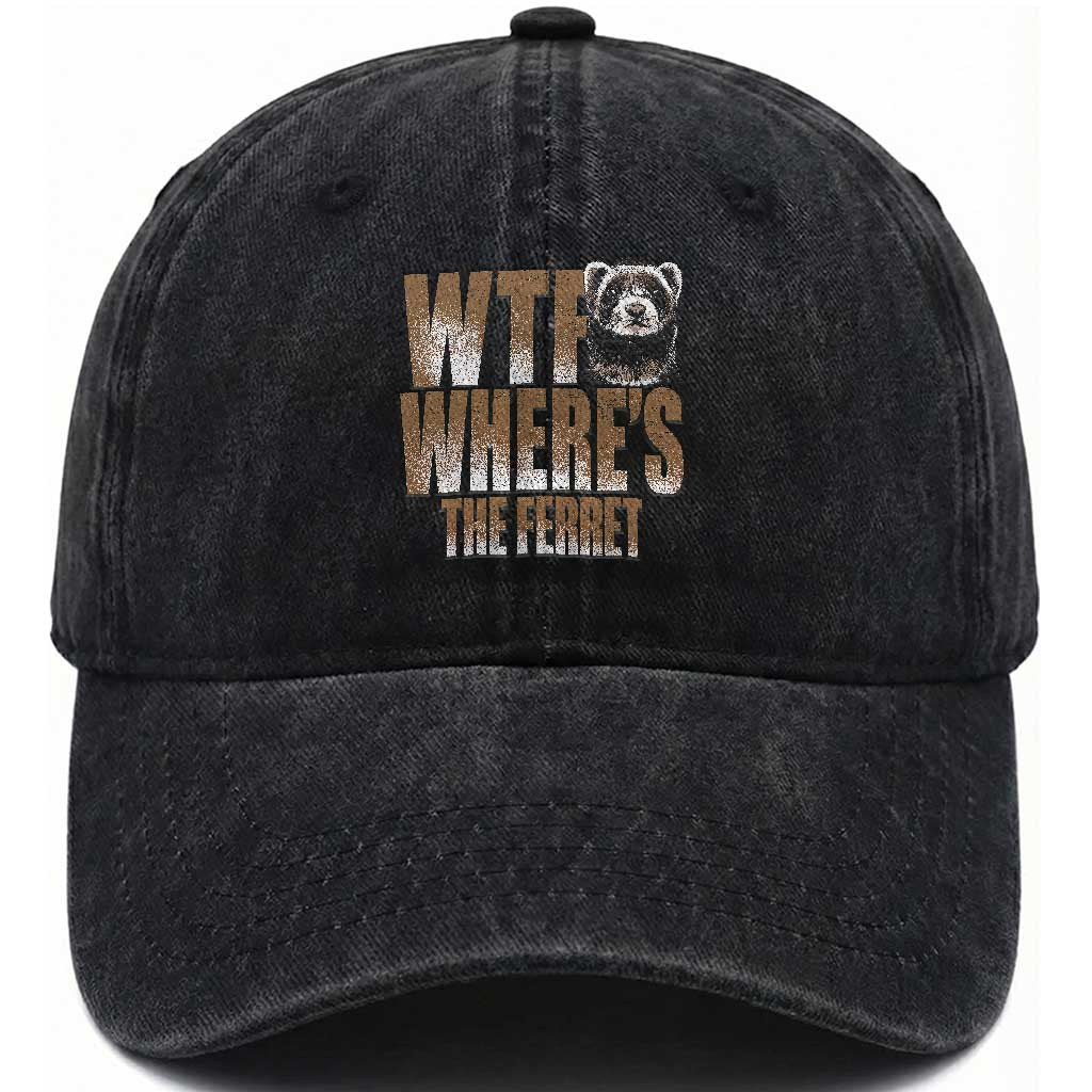 Funny Polecat Ferret Gift Washed Cotton Baseball Cap WTF Where Is The Ferret TS12 Print Your Wear