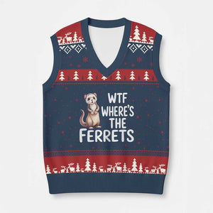 Funny Ferret Lover Gift V-Neck Knit Sweater Vest Where Is The Ferret TS12 Navy Red Print Your Wear