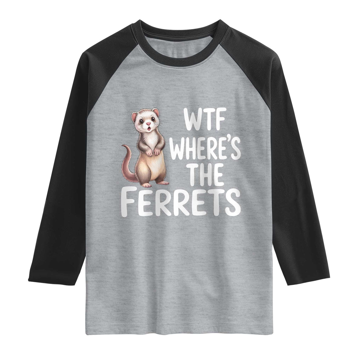 Funny Ferret Lover Gift Raglan Shirt Where Is The Ferret TS12 Heather Gray Black Print Your Wear