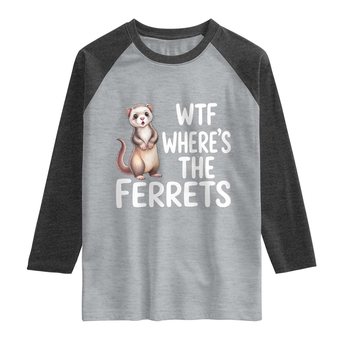 Funny Ferret Lover Gift Raglan Shirt Where Is The Ferret TS12 Heather Gray Heather Charcoal Print Your Wear