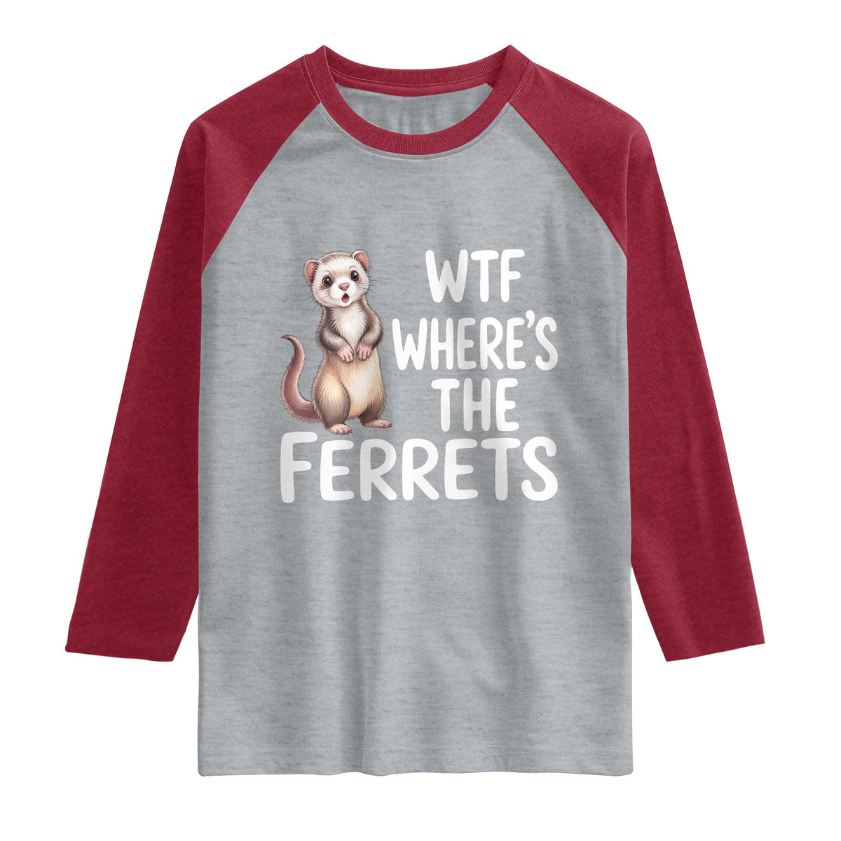Funny Ferret Lover Gift Raglan Shirt Where Is The Ferret TS12 Heather Gray Heather Red Print Your Wear