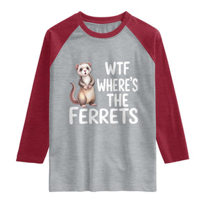 Funny Ferret Lover Gift Raglan Shirt Where Is The Ferret TS12 Heather Gray Heather Red Print Your Wear