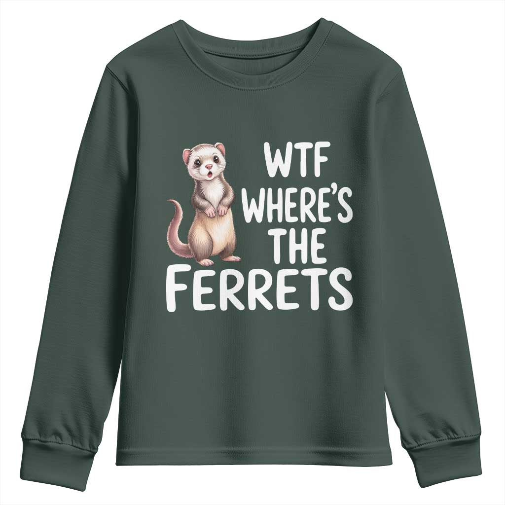 Funny Ferret Lover Gift Youth Sweatshirt Where Is The Ferret TS12 Dark Forest Green Print Your Wear
