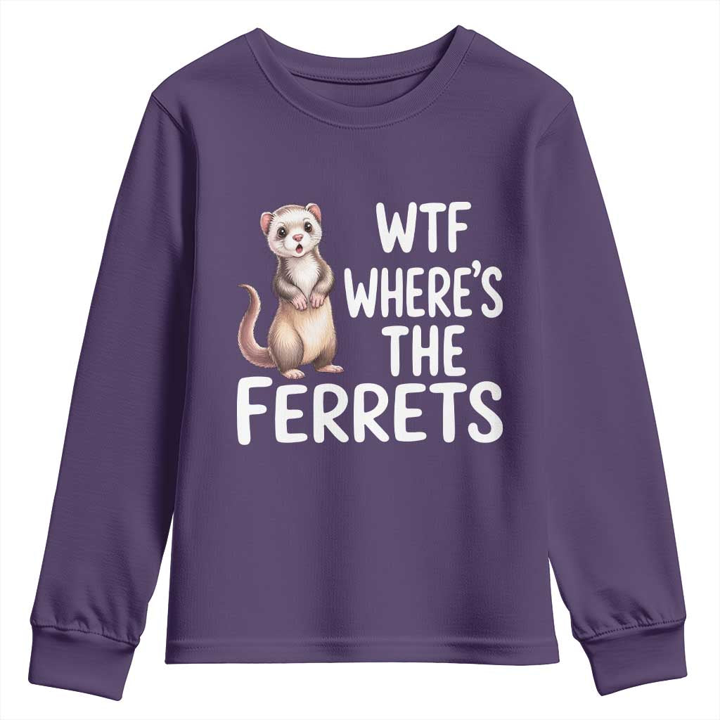 Funny Ferret Lover Gift Youth Sweatshirt Where Is The Ferret TS12 Purple Print Your Wear