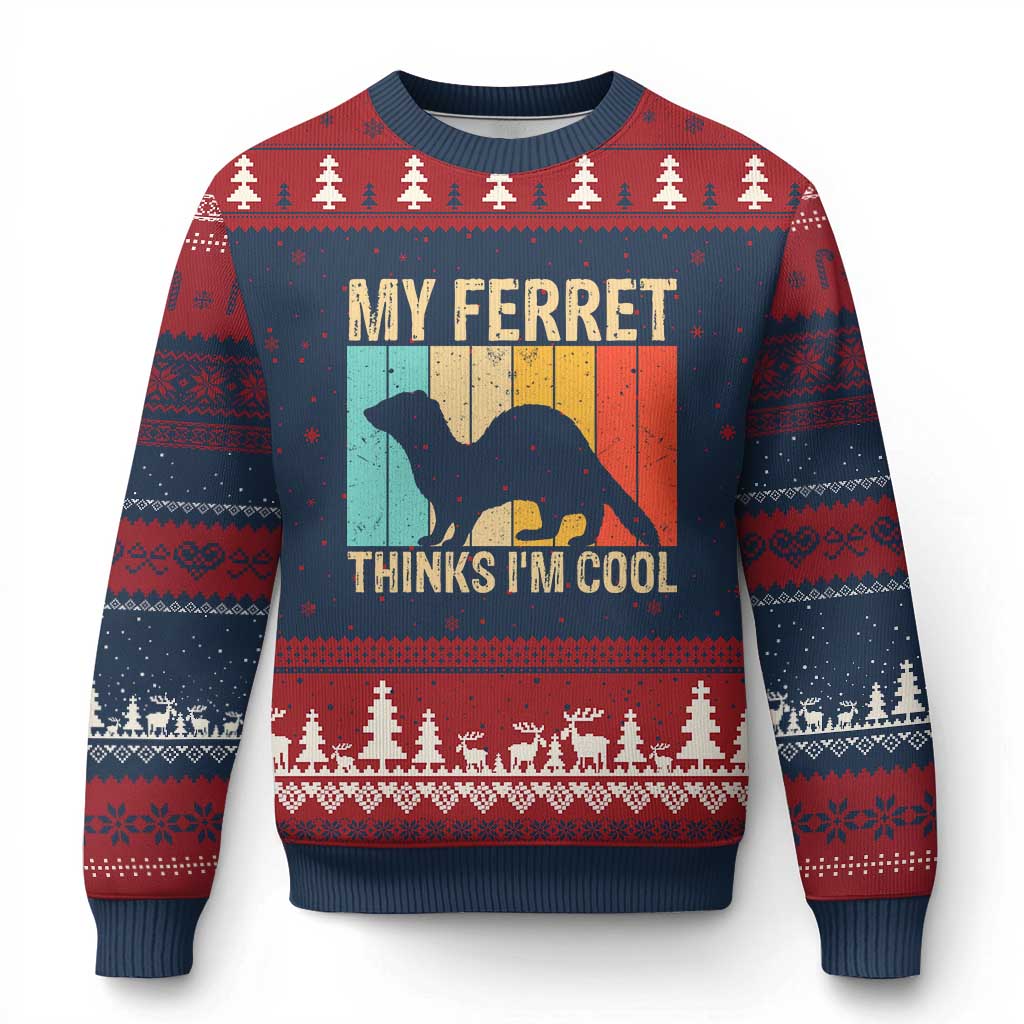 Vintage My Ferret Thinks I Am Cool Ugly Christmas Sweater Ferret Dad Gift TS12 Navy Red Print Your Wear