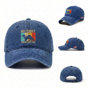 Vintage My Ferret Thinks I Am Cool Washed Cotton Baseball Cap Ferret Dad Gift TS12 Washed Cap Universal Fit Royal Blue Print Your Wear