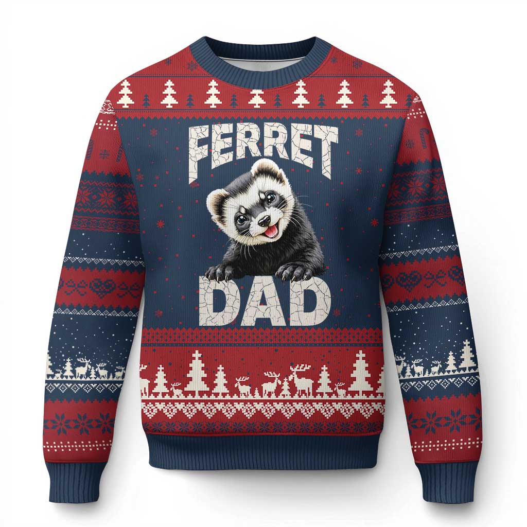 Ferret Dad Life Ugly Christmas Sweater Cute Exotic Animal Parent Gift TS12 Navy Red Print Your Wear