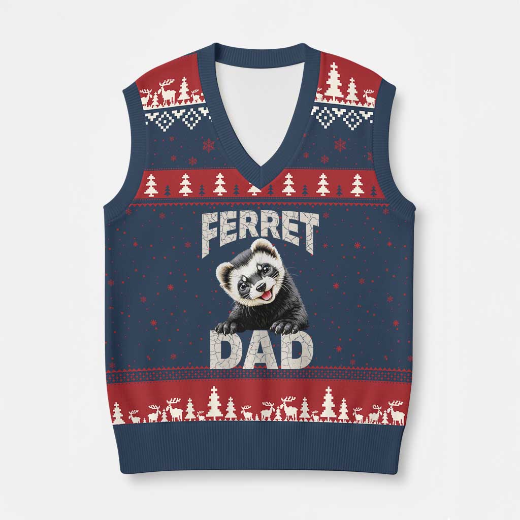 Ferret Dad Life V-Neck Knit Sweater Vest Cute Exotic Animal Parent Gift TS12 Navy Red Print Your Wear