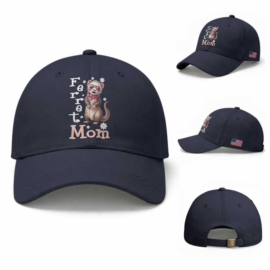 Ferret Mom Life Baseball Cap Funny Cute Polecat Ferret Lover TS12 Baseball Cap Universal Fit Navy Print Your Wear
