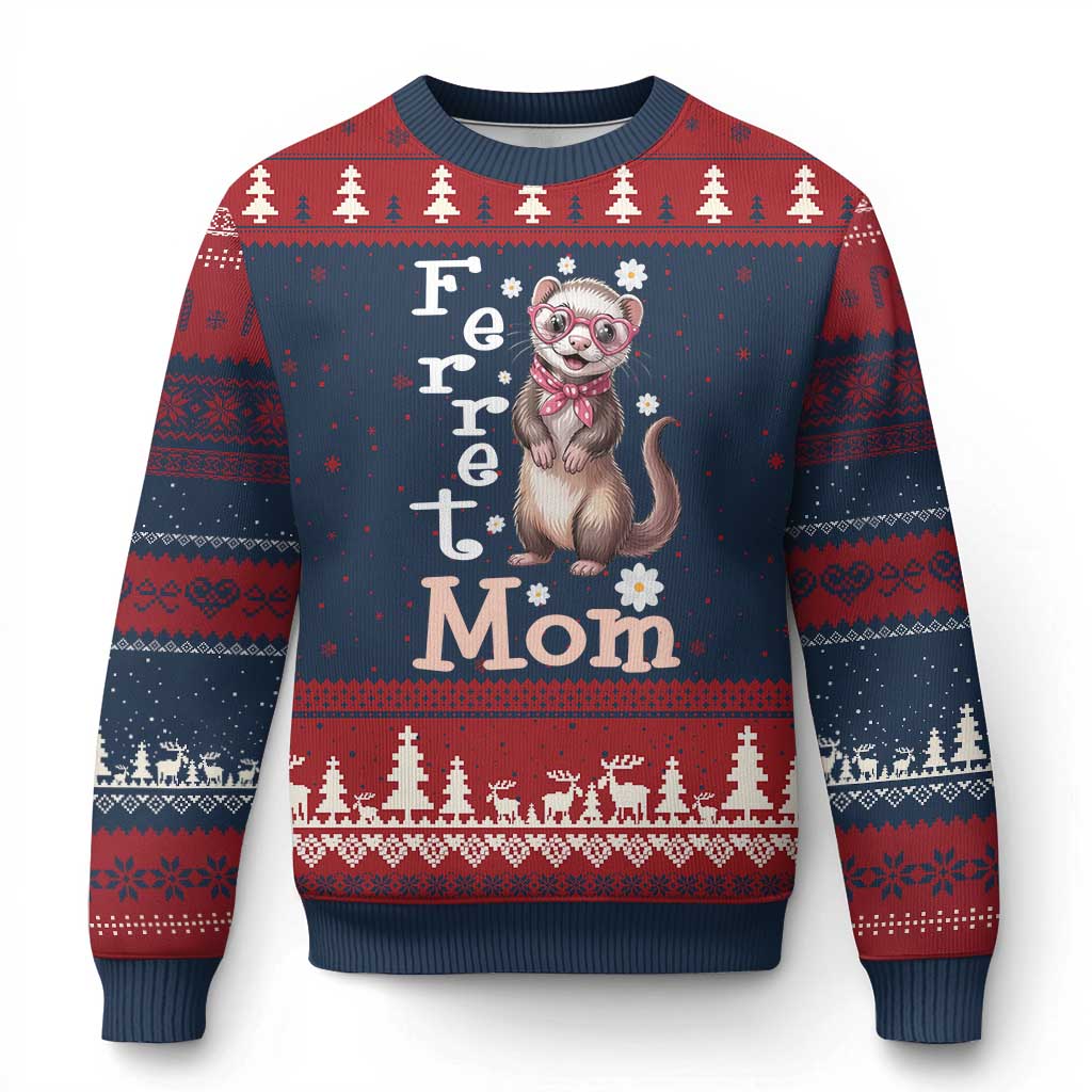 Ferret Mom Life Ugly Christmas Sweater Funny Cute Polecat Ferret Lover TS12 Navy Red Print Your Wear