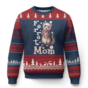 Ferret Mom Life Ugly Christmas Sweater Funny Cute Polecat Ferret Lover TS12 Navy Red Print Your Wear