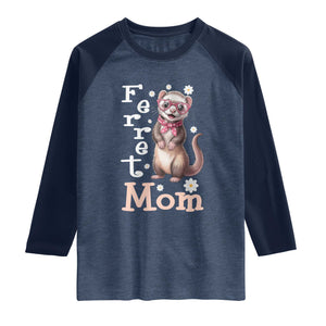 Ferret Mom Life Raglan Shirt Funny Cute Polecat Ferret Lover TS12 Heather Denim Navy Print Your Wear