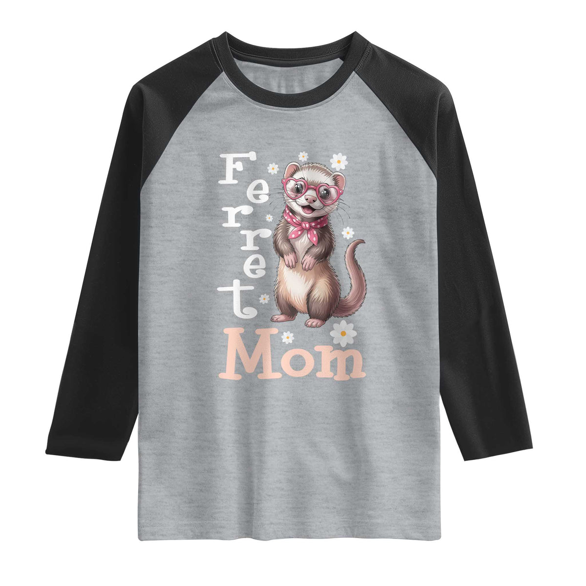 Ferret Mom Life Raglan Shirt Funny Cute Polecat Ferret Lover TS12 Heather Gray Black Print Your Wear