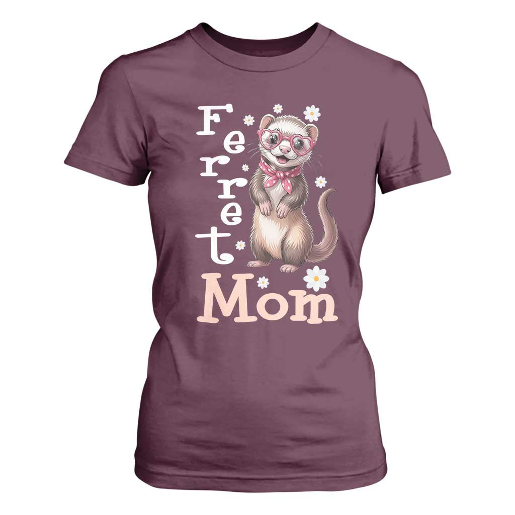 Ferret Mom Life T Shirt For Women Funny Cute Polecat Ferret Lover TS12 Maroon Print Your Wear