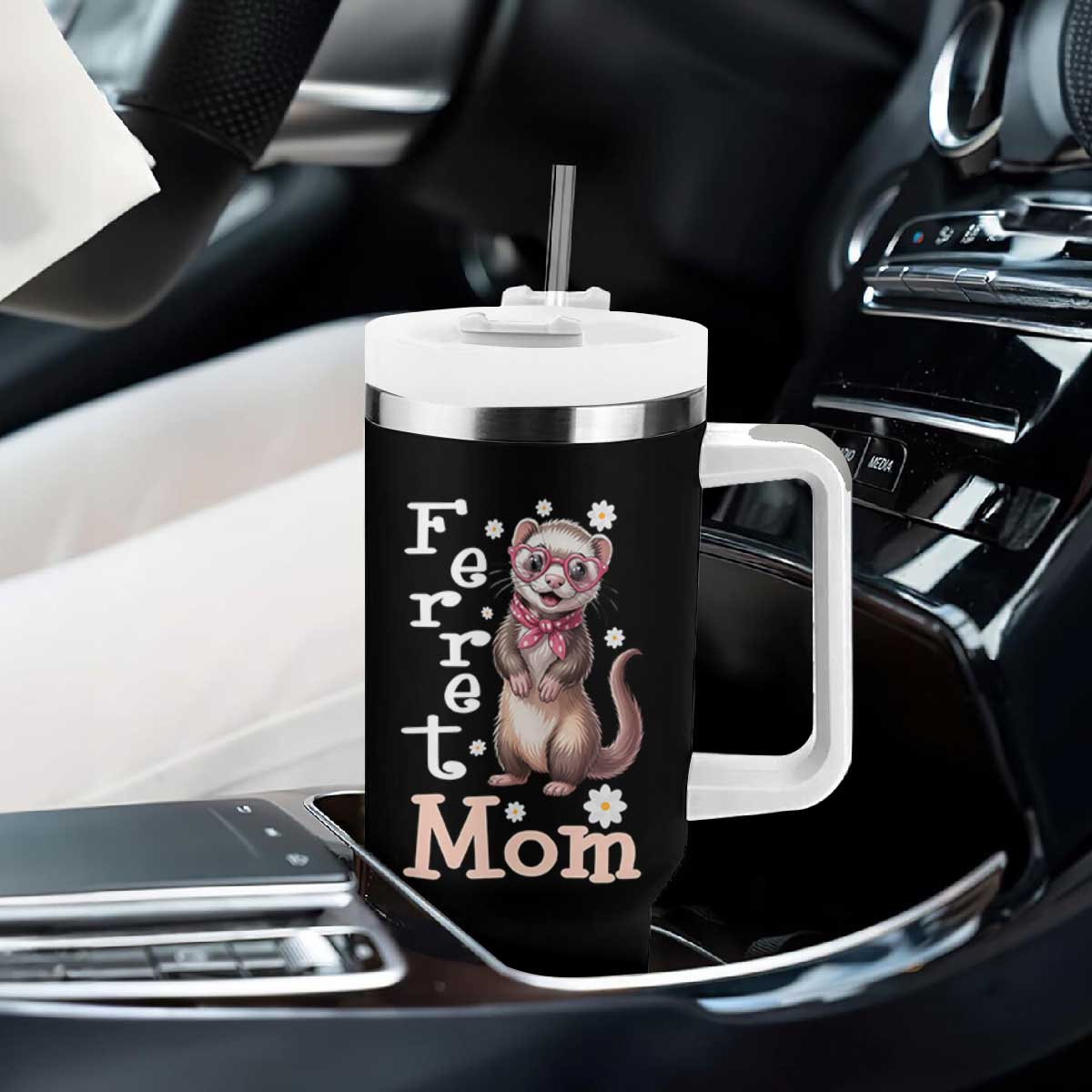 Ferret Mom Life Tumbler With Handle Funny Cute Polecat Ferret Lover TS12 Print Your Wear