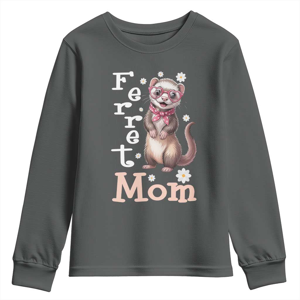 Ferret Mom Life Youth Sweatshirt Funny Cute Polecat Ferret Lover TS12 Dark Heather Print Your Wear