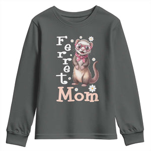 Ferret Mom Life Youth Sweatshirt Funny Cute Polecat Ferret Lover TS12 Dark Heather Print Your Wear