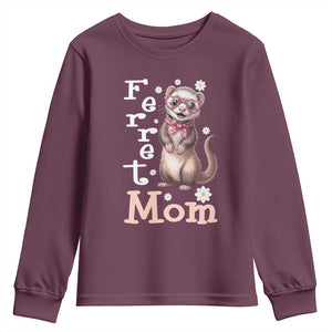 Ferret Mom Life Youth Sweatshirt Funny Cute Polecat Ferret Lover TS12 Maroon Print Your Wear