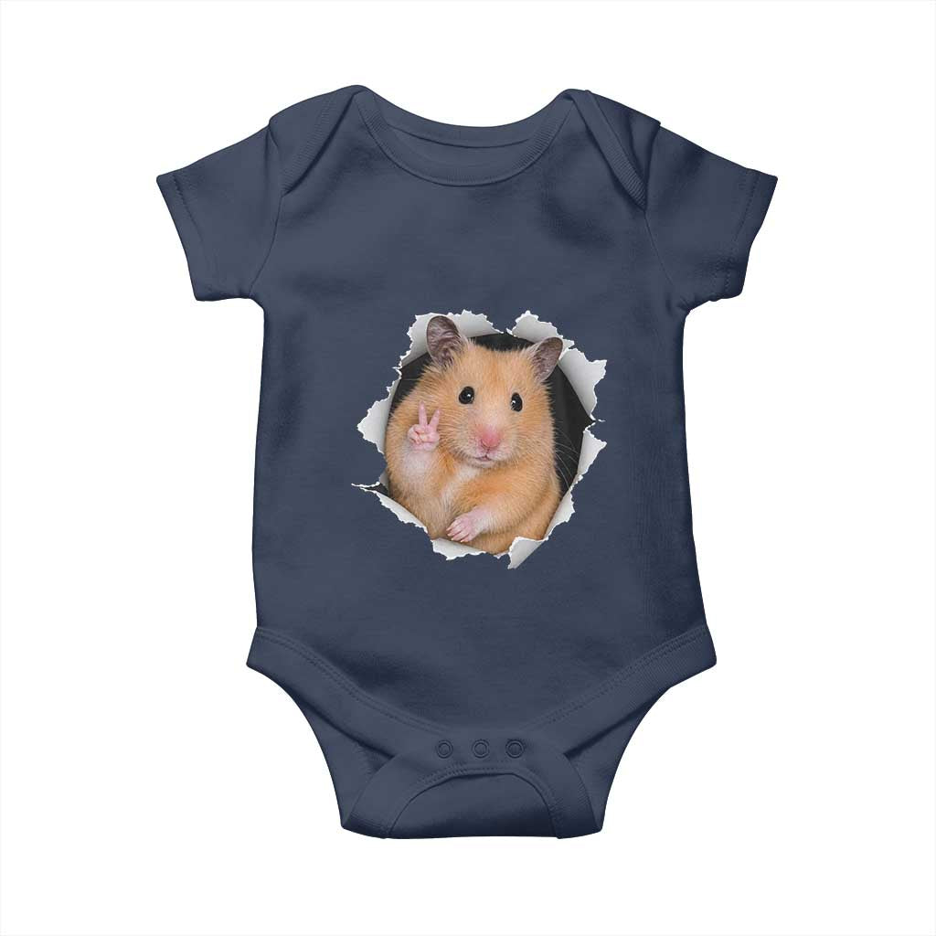 Funny Curious Hamster Peeking Through A Cracked Wall Meme Baby Onesie TS12 Navy Print Your Wear