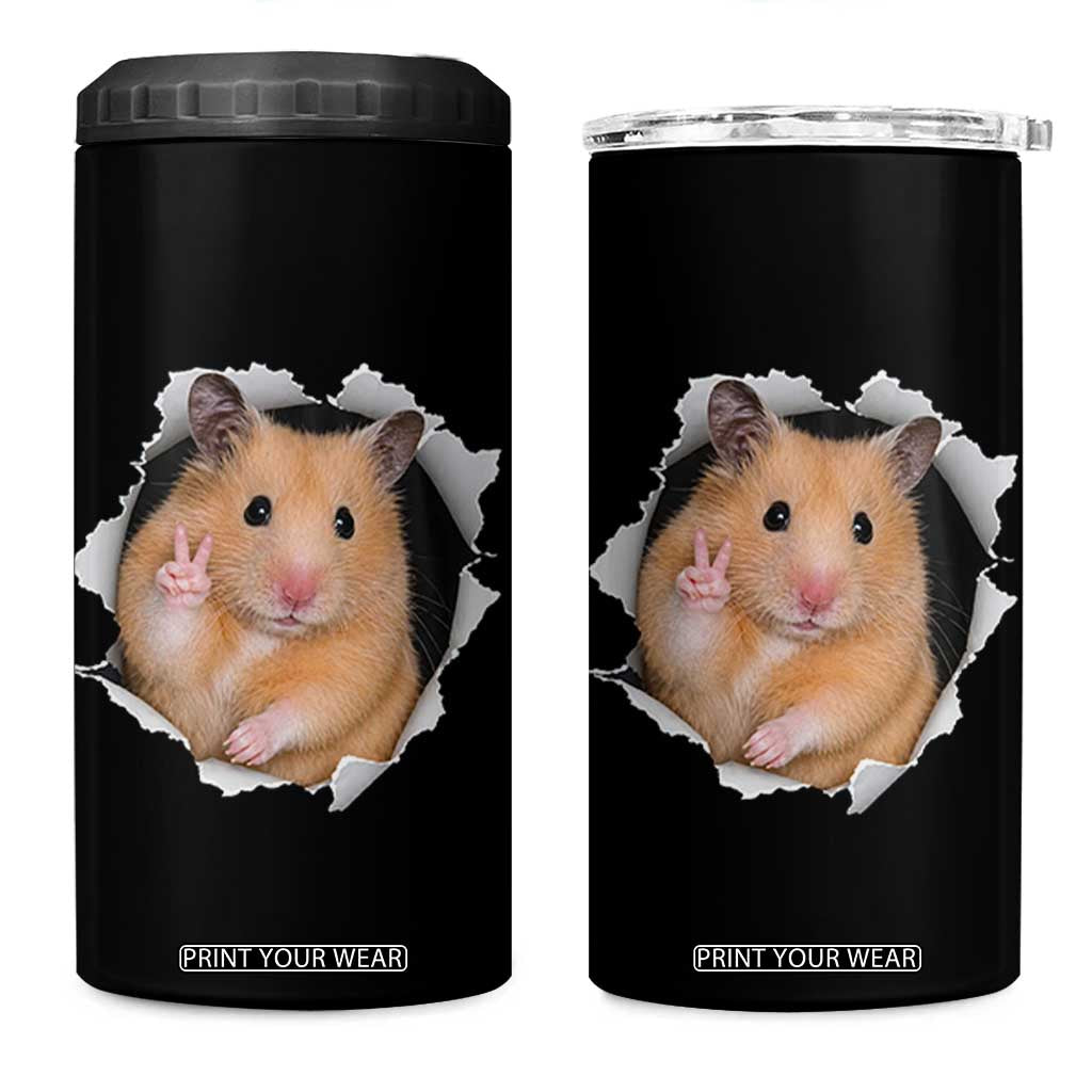 Funny Curious Hamster Peeking Through A Cracked Wall Meme 4 in 1 Can Cooler Tumbler TS12 One Size: 16 oz Black Print Your Wear