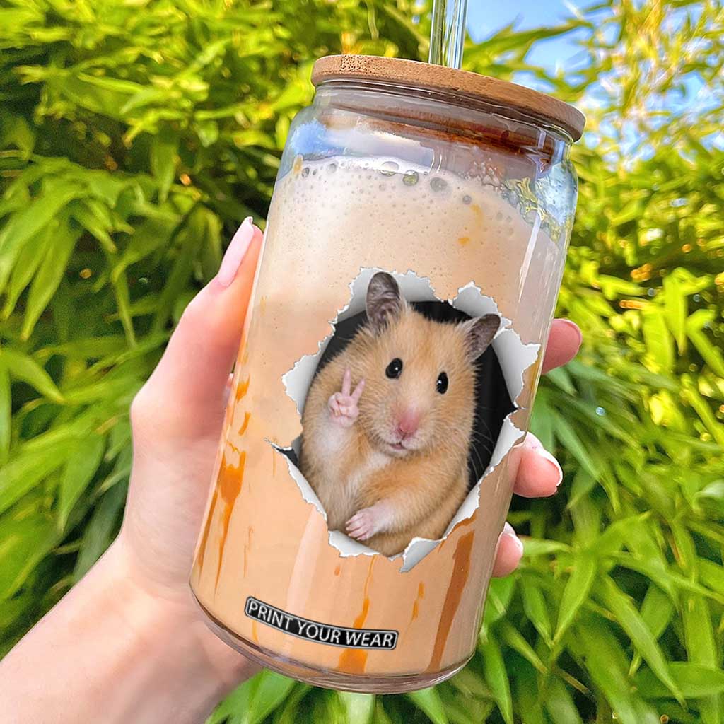 Funny Curious Hamster Peeking Through A Cracked Wall Meme Glass Can TS12 Black Print Your Wear