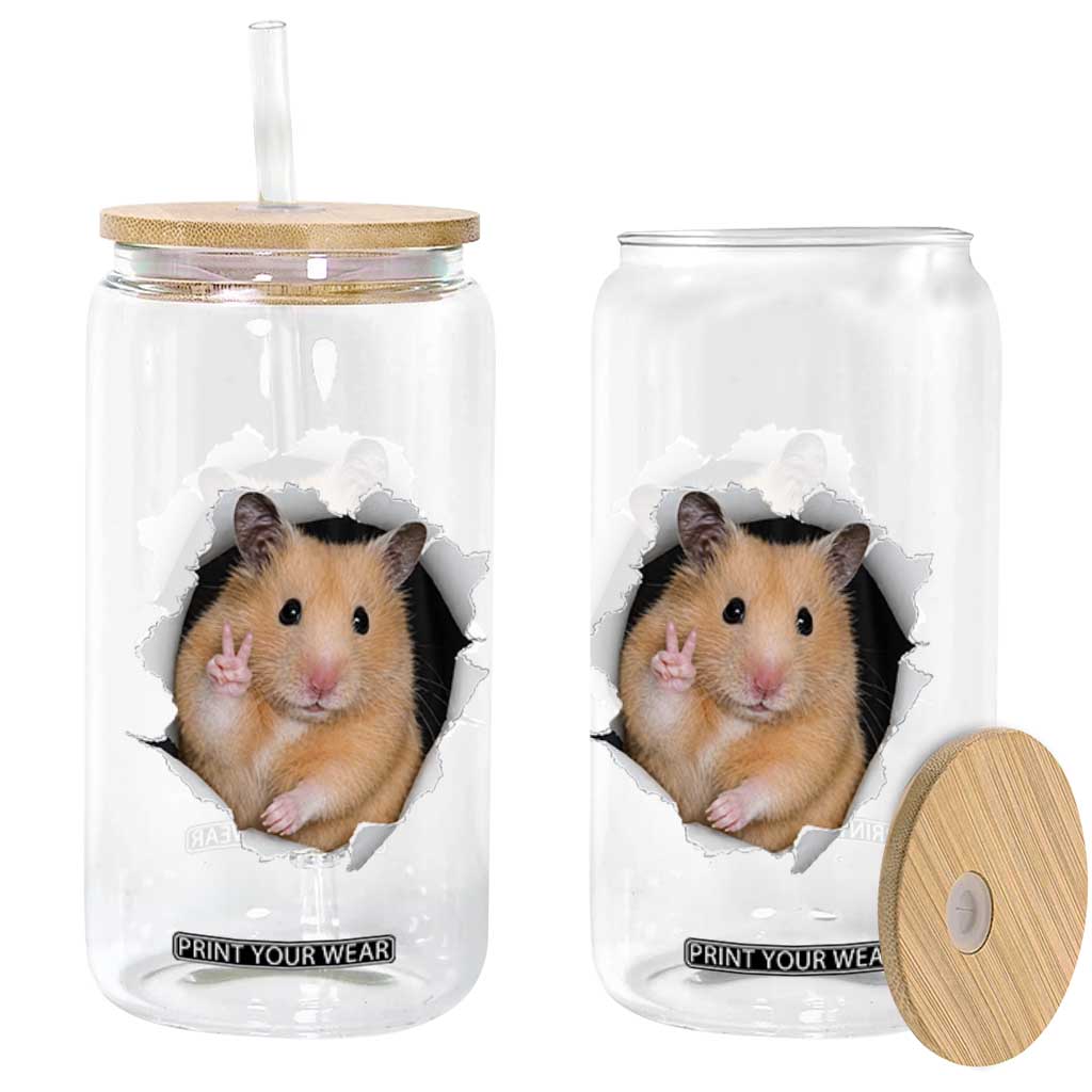 Funny Curious Hamster Peeking Through A Cracked Wall Meme Glass Can TS12 Print Your Wear