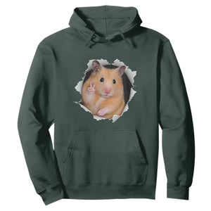 Funny Curious Hamster Peeking Through A Cracked Wall Meme Hoodie TS12 Dark Forest Green Print Your Wear
