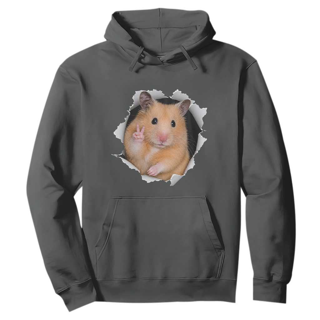 Funny Curious Hamster Peeking Through A Cracked Wall Meme Hoodie TS12 Dark Heather Print Your Wear