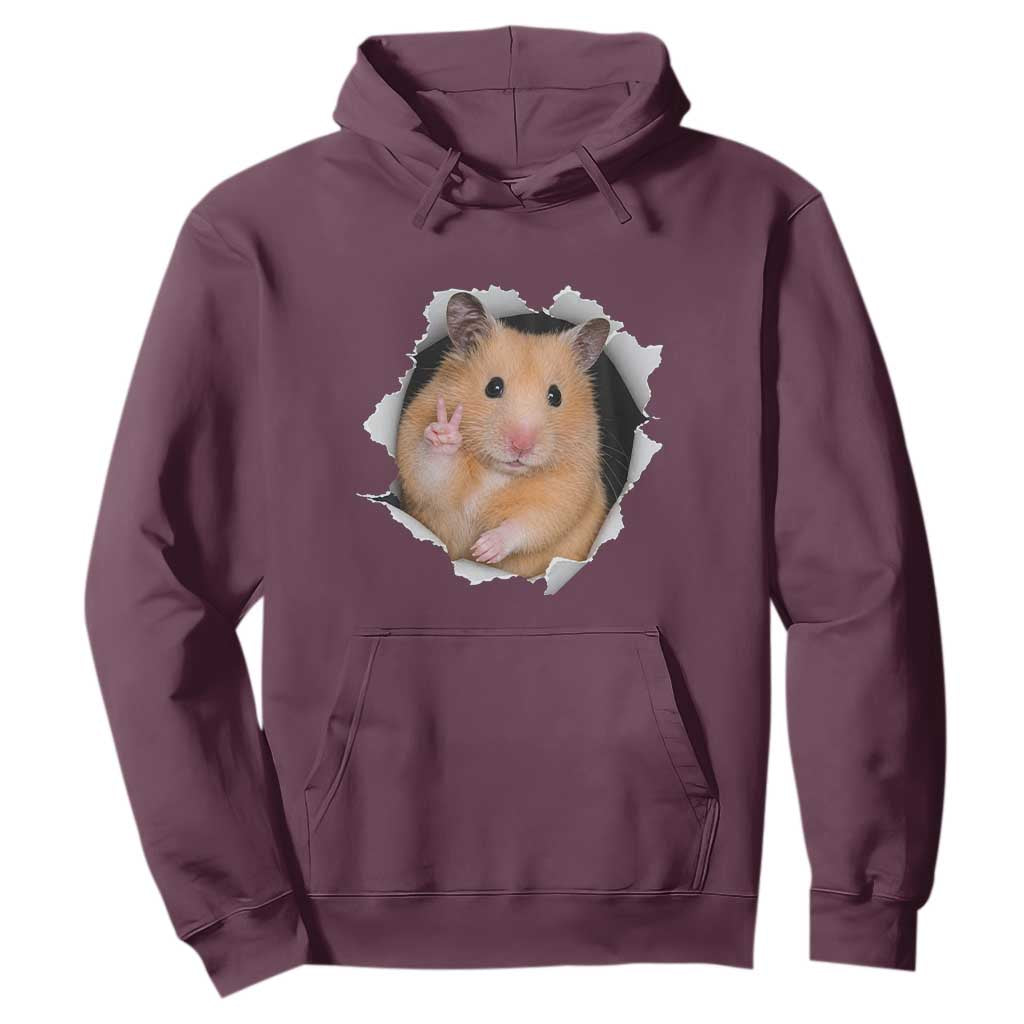 Funny Curious Hamster Peeking Through A Cracked Wall Meme Hoodie TS12 Maroon Print Your Wear