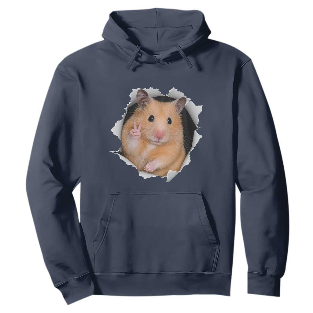 Funny Curious Hamster Peeking Through A Cracked Wall Meme Hoodie TS12 Navy Print Your Wear