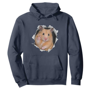 Funny Curious Hamster Peeking Through A Cracked Wall Meme Hoodie TS12 Navy Print Your Wear