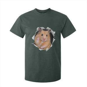 Funny Curious Hamster Peeking Through A Cracked Wall Meme T Shirt For Kid TS12 Dark Forest Green Print Your Wear