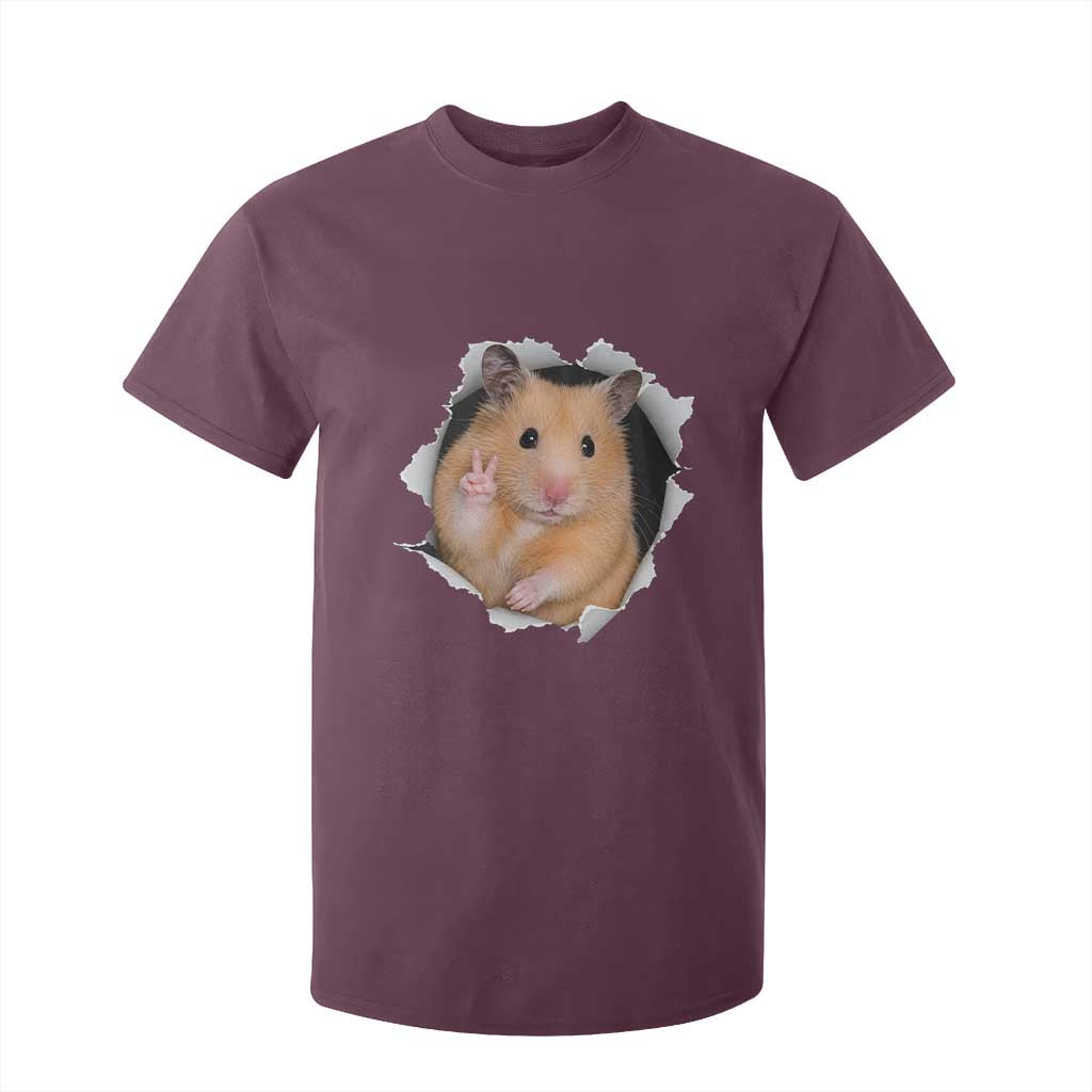 Funny Curious Hamster Peeking Through A Cracked Wall Meme T Shirt For Kid TS12 Maroon Print Your Wear