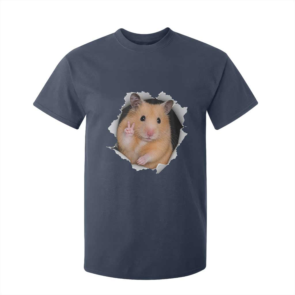 Funny Curious Hamster Peeking Through A Cracked Wall Meme T Shirt For Kid TS12 Navy Print Your Wear