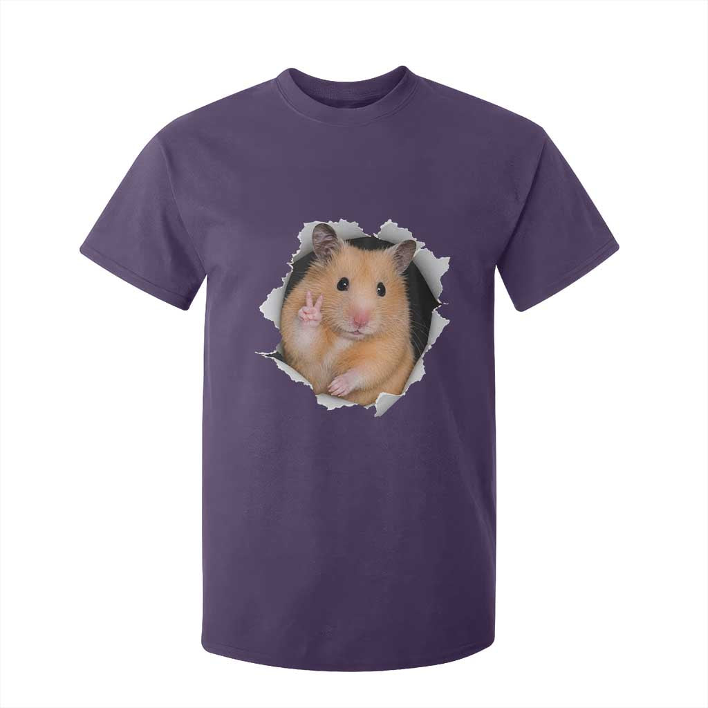 Funny Curious Hamster Peeking Through A Cracked Wall Meme T Shirt For Kid TS12 Purple Print Your Wear