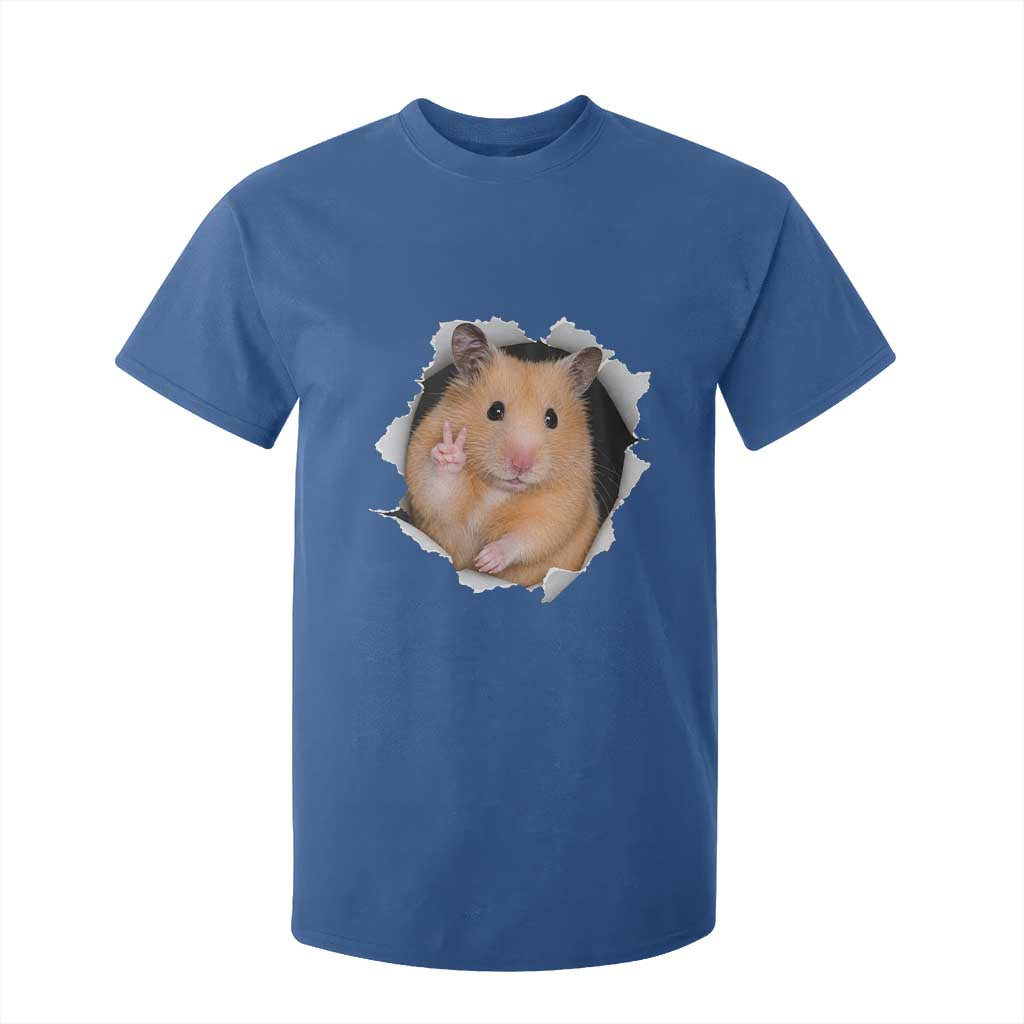 Funny Curious Hamster Peeking Through A Cracked Wall Meme T Shirt For Kid TS12 Royal Blue Print Your Wear