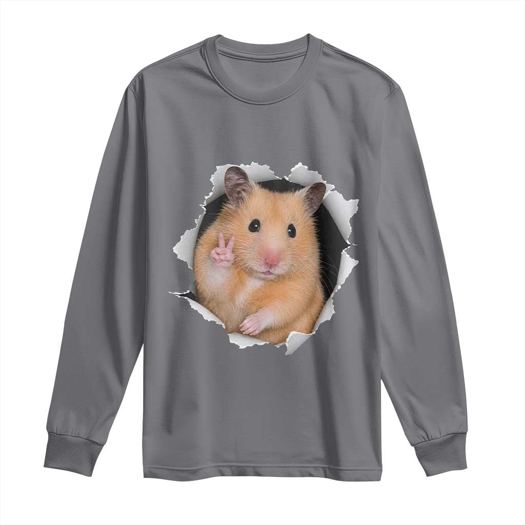 Funny Curious Hamster Peeking Through A Cracked Wall Meme Long Sleeve Shirt TS12 Charcoal Print Your Wear