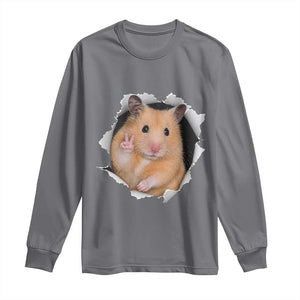 Funny Curious Hamster Peeking Through A Cracked Wall Meme Long Sleeve Shirt TS12 Charcoal Print Your Wear