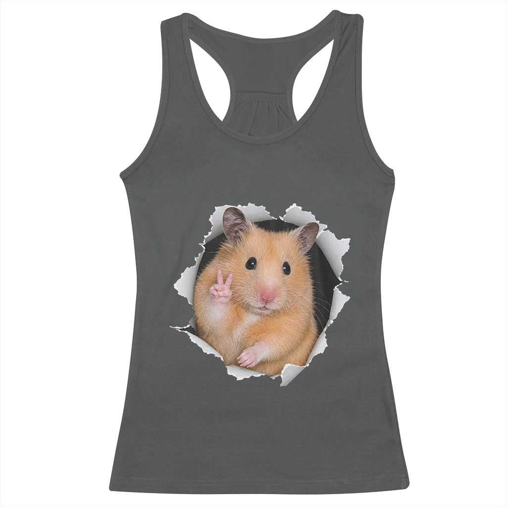 Funny Curious Hamster Peeking Through A Cracked Wall Meme Racerback Tank Top TS12 Dark Heather Print Your Wear