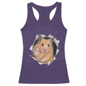 Funny Curious Hamster Peeking Through A Cracked Wall Meme Racerback Tank Top TS12 Purple Print Your Wear