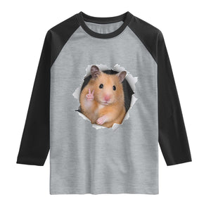Funny Curious Hamster Peeking Through A Cracked Wall Meme Raglan Shirt TS12 Heather Gray Black Print Your Wear
