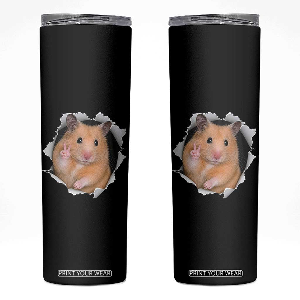 Funny Curious Hamster Peeking Through A Cracked Wall Meme Skinny Tumbler TS12 Black Print Your Wear