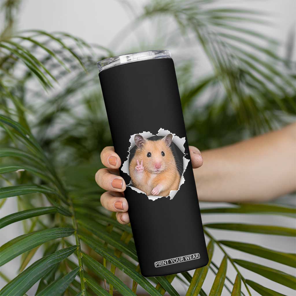 Funny Curious Hamster Peeking Through A Cracked Wall Meme Skinny Tumbler TS12 Print Your Wear