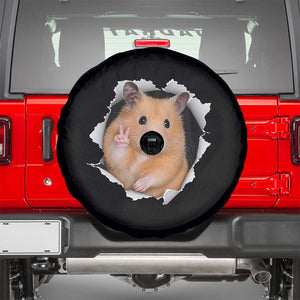 Funny Curious Hamster Peeking Through A Cracked Wall Meme Spare Tire Cover TS12 Black Print Your Wear