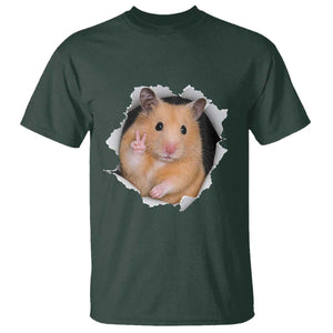 Funny Curious Hamster Peeking Through A Cracked Wall Meme T Shirt TS12 Dark Forest Green Print Your Wear
