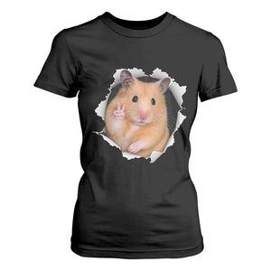Funny Curious Hamster Peeking Through A Cracked Wall Meme T Shirt For Women TS12 Black Print Your Wear